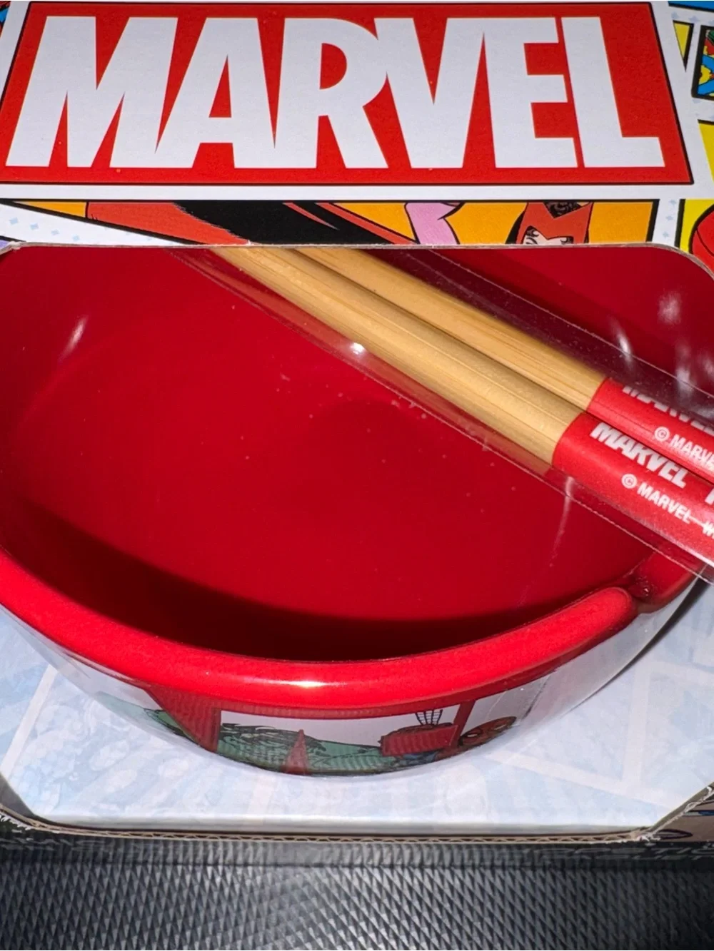 Marvel Red Ceramic Serving Bowl with Comic Character Art